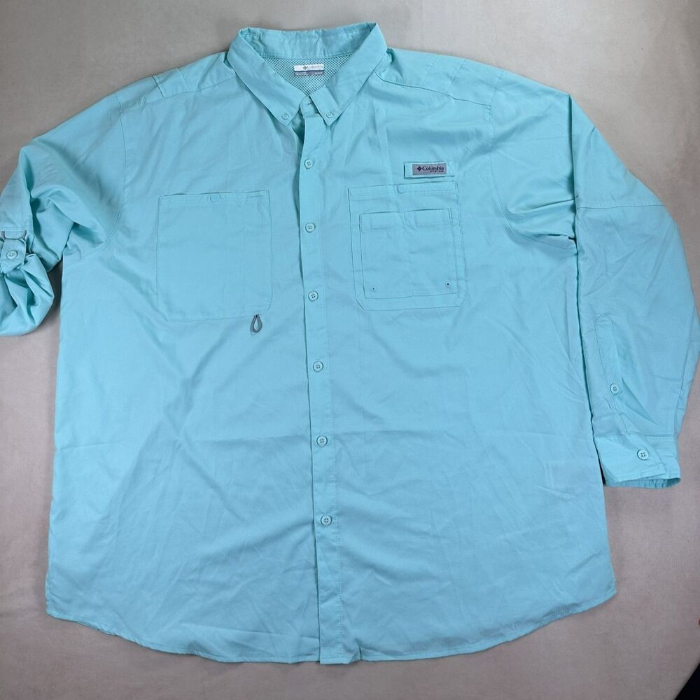 Columbia PFG Bahama II Vented Fishing Shirt Aqua Blue 3XT Big Tall Long Sleeve